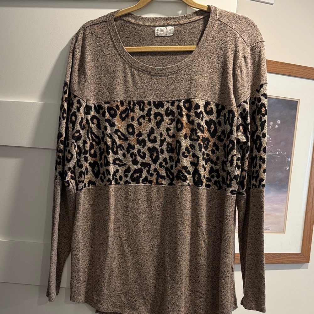 Maurices Brown Leopard Accent Long Sleeve Top